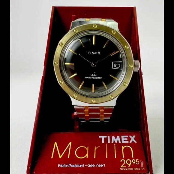Vintage Timex 38mm 1960s Royal Oak Rivet Bezel Date Silver Gold Tone Case